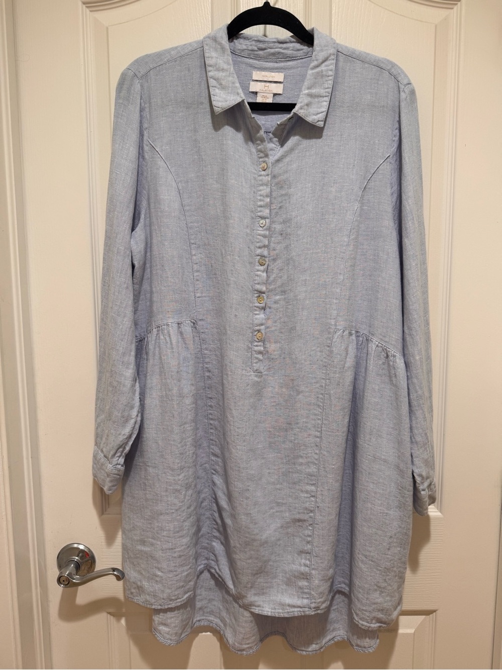 Halston Heritage Light Blue Long-Sleeve Button Front Linen Dress